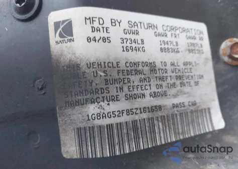 2005 Saturn Ion 1 z USA, uszkodzony, nr VIN 1G8AG52F85Z161658